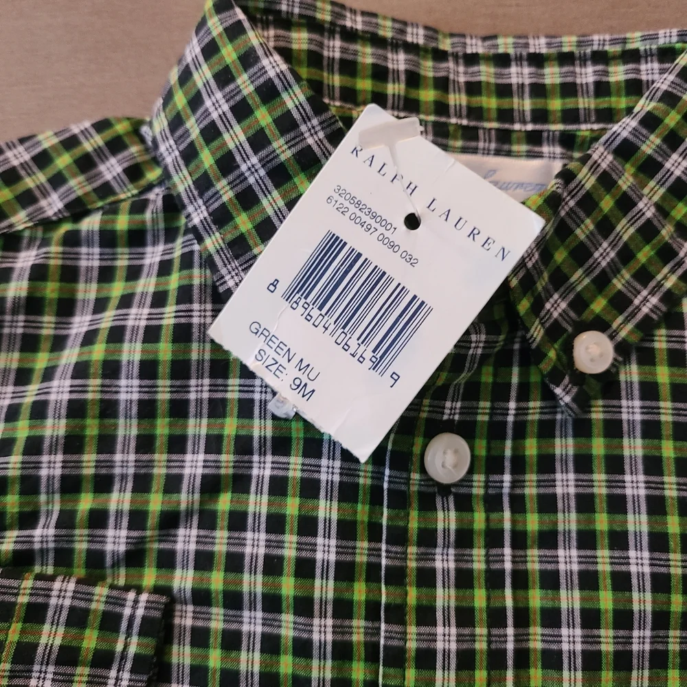 Ralph Laren Boys Plaid Button Down Long Sleeve Shirt - size 9 months